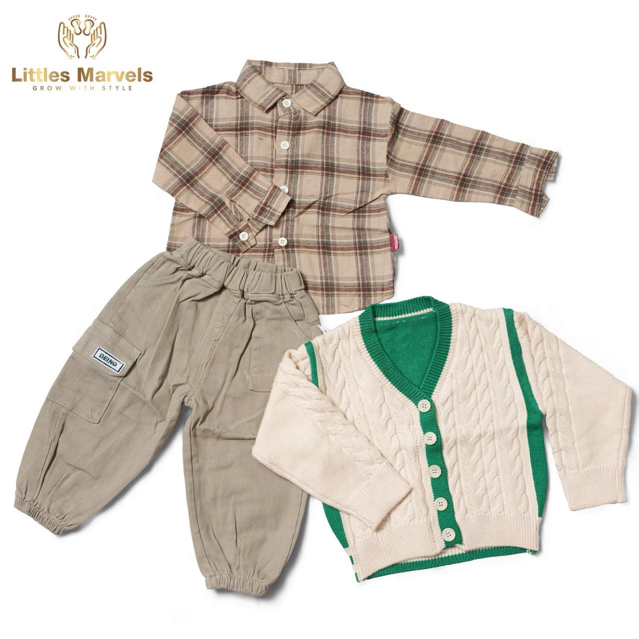 Long-sleeved, collared shirt with a plaid pattern in shades of beige.