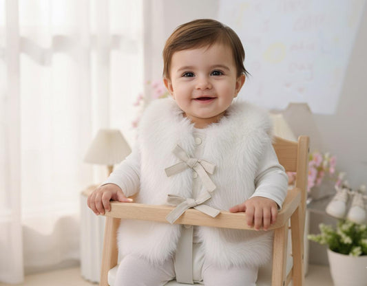 White Faux-Fur Bow Accent Vest for Toddlers