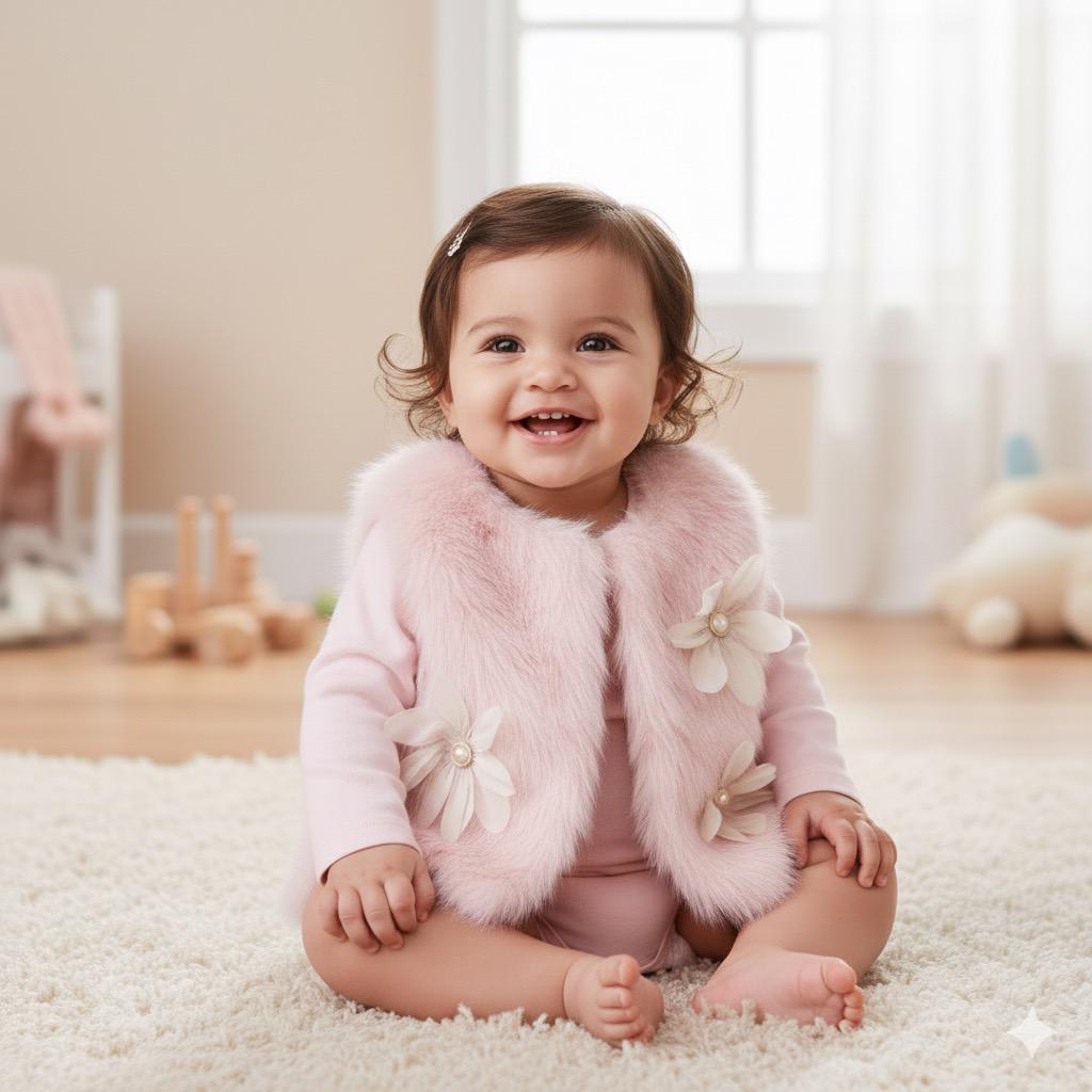 Pink Faux-Fur Floral Vest for Toddlers