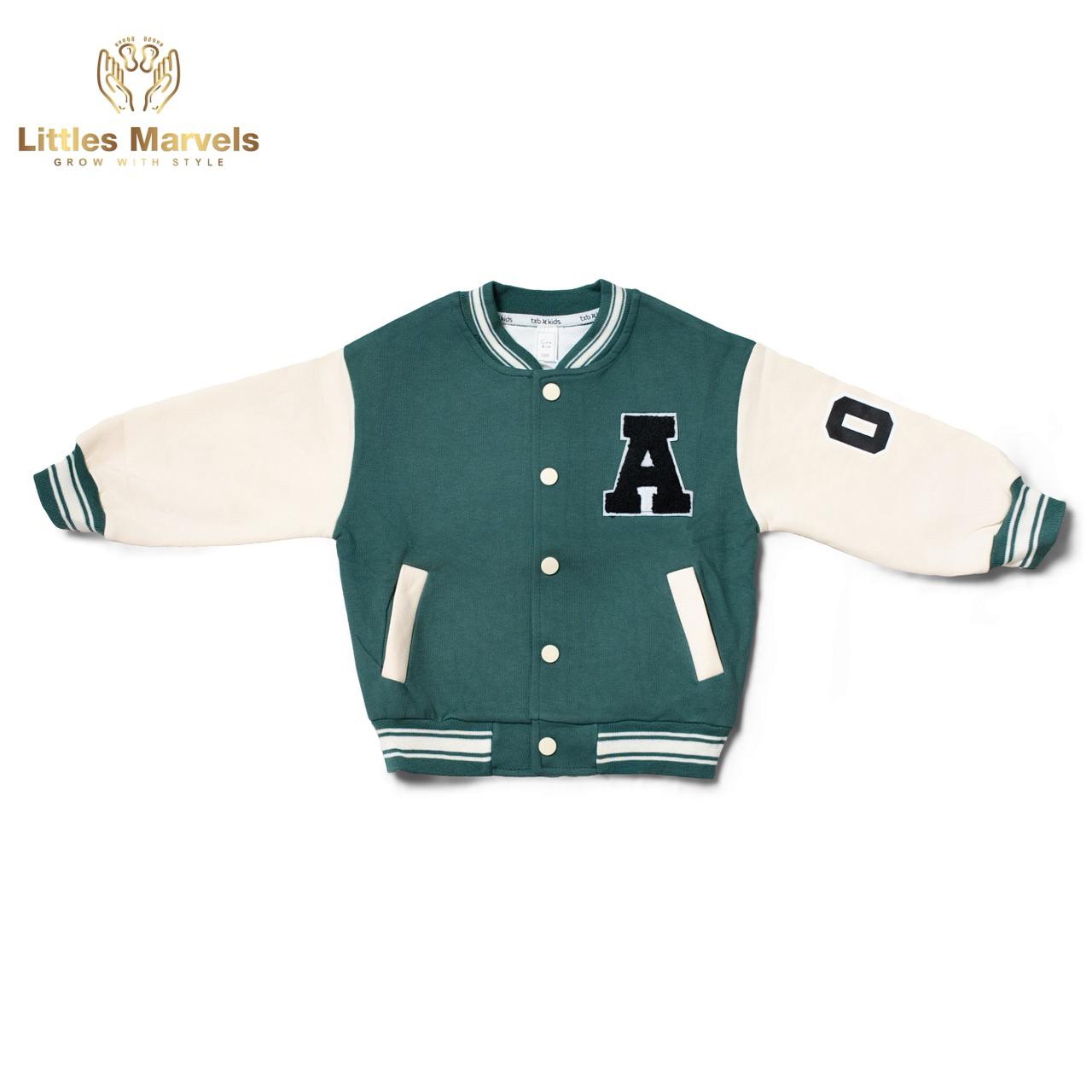 Green jacket with white sleeves.