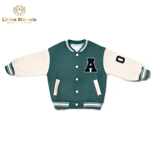 Green jacket with white sleeves.