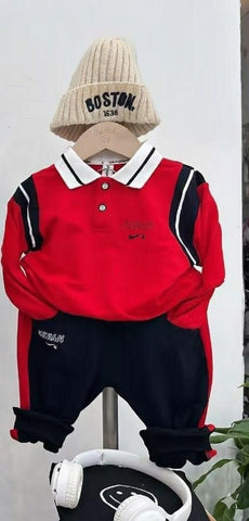 Red and Black Nike Outfit for Kids with Boston Beanie.
