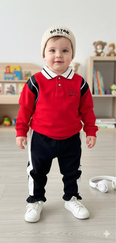 Red and Black Nike Outfit for Kids with Boston Beanie.